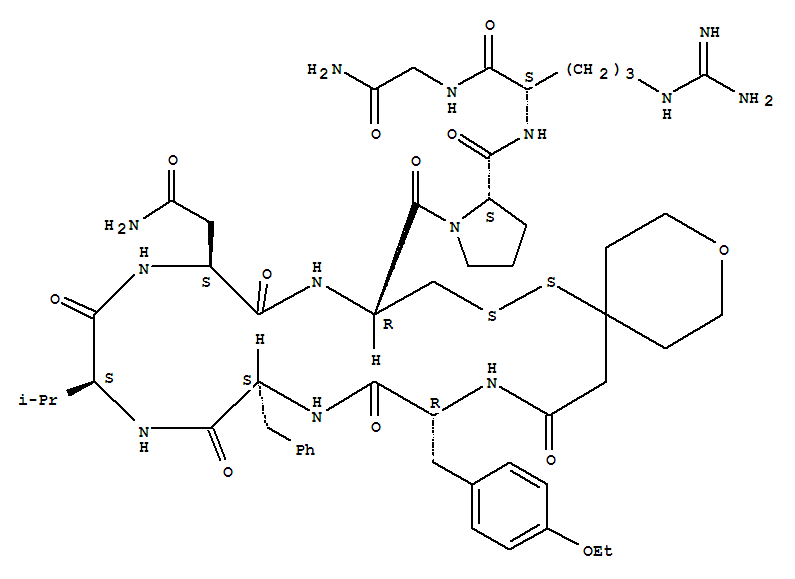 Vasopressin, 1-(tetrahydro-4-mercapto-2H-pyran-4-acetic acid)-2-(O-eth yl-D-tyrosine)-4-L-valine-8-L-arginine-