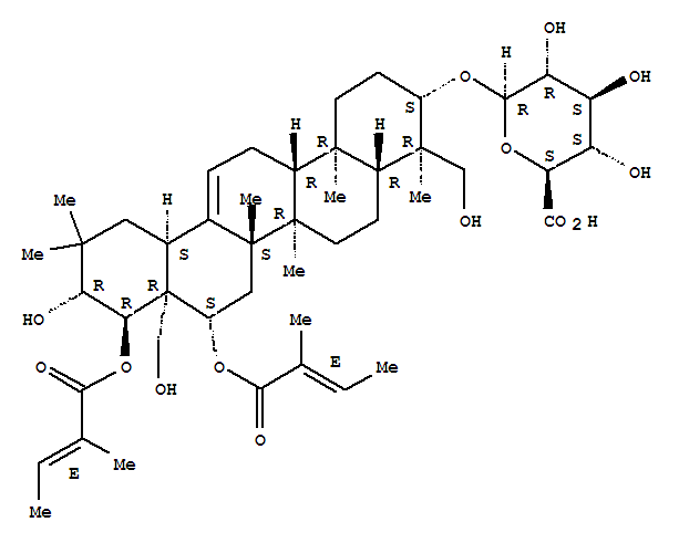b-D-Glucopyranosiduronic acid, [3b,4a,16b(E),21b,22a(E)]-21,23,28-trihydroxy-16,22-bis[(2-methyl-1-oxo-2-butenyl)oxy]olean-12-en-3-yl
