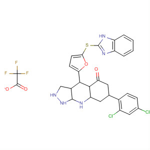 5H-Pyrazolo[3,4-b]quinolin-5-one,4-[5-(1H-benzimidazol-2-ylthio)-2-furanyl]-7-(2,4-dichlorophenyl)-1,2,4,6,7,8-hexahydro-, 2,2,2-trifluoroacetate (1:1)