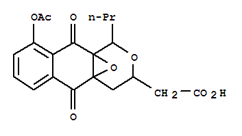 4a,10a-Epoxy-1H-naphtho[2,3-c]pyran-3-aceticacid, 9-(acetyloxy)-3,4,5,10-tetrahydro-5,10-dioxo-1-propyl-, [1R-(1a,3b,4ab,10ab)]- (9CI) molecular structure