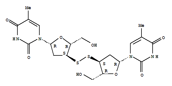1,1'-{disulfanediylbis[(2R,4S,5R)-5-(hydroxymethyl)tetrahydrofuran-4,2-diyl]}bis(5-methylpyrimidine-2,4(1H,3H)-dione)  molecular structure