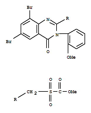 Formic acid, (((6,8-dibromo-3,4-dihydro-3-(2-methoxyphenyl)-4-oxo-2-quinazolinyl)methyl)sulfonyl)-, methyl ester molecular structure