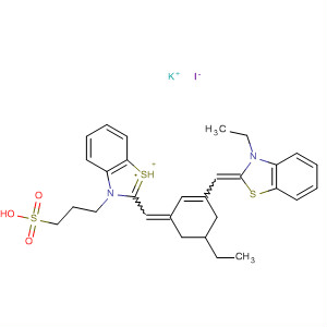 Benzothiazolium,2-[[5-ethyl-3-[(3-ethyl-2(3H)-benzothiazolylidene)methyl]-2-cyclohexen-1-ylidene]methyl]-3-(3-sulfopropyl)-, iodide, potassium salt molecular structure