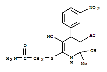 2-{[5-acetyl-3-cyano-6-hydroxy-6-methyl-4-(3-nitrophenyl)-1,4,5,6-tetrahydropyridin-2-yl]sulfanyl}acetamide molecular structure