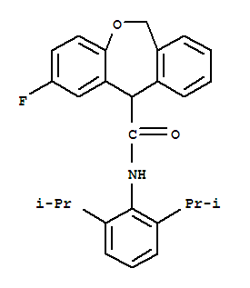 dibenz[b,e]oxepin-11-carboxamide, N-[2,6-bis(1-methylethyl)phenyl]-2-fluoro-6,11-dihydro- molecular structure