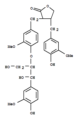 2(3H)-Furanone,dihydro-3-[[4-[2-hydroxy-2-(4-hydroxy-3-methoxyphenyl)-1-(hydroxymethyl)ethoxy]-3-methoxyphenyl]methyl]-4-[(4-hydroxy-3-methoxyphenyl)methyl]- molecular structure