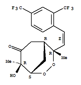 2,3-Dioxabicyclo[3.3.1]nonan-7-one,4-[2-[2,4-bis(trifluoromethyl)phenyl]ethenyl]-8-hydroxy-4,8-dimethyl-, [1S-[1a,4b(Z),5a,8a]]- molecular structure