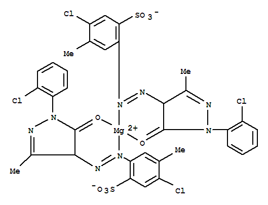 Magnesium, bis5-chloro-2-1-(2-chlorophenyl)-4,5-dihydro-3-methyl-5-(oxo-.kappa.O)-1H-pyrazol-4-ylazo-.kappa.N1-4-methylbenzenesulfonato-, (T-4)- molecular structure