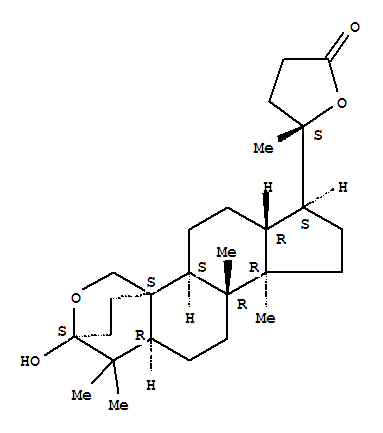 2(3H)-Furanone,dihydro-5-methyl-5-[(2S,4aS,4bS,6aR,7S,9aR,9bR,11aR)-tetradecahydro-2-hydroxy-1,1,9a,9b-tetramethyl-4H-2,4a-ethanocyclopenta[5,6]naphth[1,2-c]oxin-7-yl]-,(5S)- molecular structure