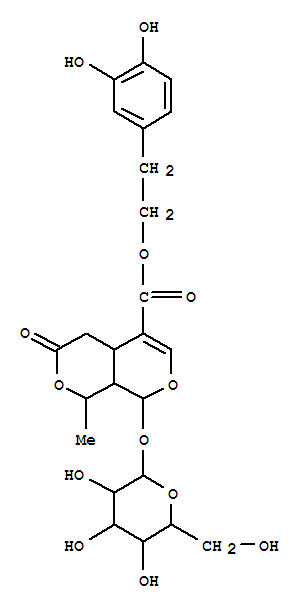 1H,3H-Pyrano[3,4-c]pyran-5-carboxylicacid, 8-(b-D-glucopyranosyloxy)-4,4a,8,8a-tetrahydro-1-methyl-3-oxo-,2-(3,4-dihydroxyphenyl)ethyl ester, [1R-(1a,4ab,8a,8ab)]- molecular structure