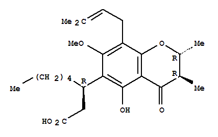 (2R,βR)-3,4-Dihydro-5-hydroxy-7-methoxy-2,3β-dimethyl-8-(3-methyl-2-butenyl)-4-oxo-β-pentyl-2H-1-benzopyran-6-propionic acid molecular structure