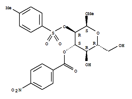 methyl 2-O-[(4-methylphenyl)sulfonyl]-3-O-(4-nitrobenzoyl)hexopyranoside molecular structure