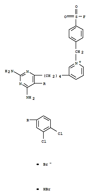 3-{4-[2,6-diamino-5-(3,4-dichlorophenyl)pyrimidin-4-yl]butyl}-1-[4-(fluorosulfonyl)benzyl]pyridinium molecular structure