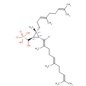 Cyclopropanemethanol,2-[(3E)-4,8-dimethyl-3,7-nonadienyl]-2-methyl-3-[(1E,5E)-2,6,10-trimethyl-1,5,9-undecatrienyl]-, dihydrogen phosphate, (1R,2R,3R)-rel- molecular structure