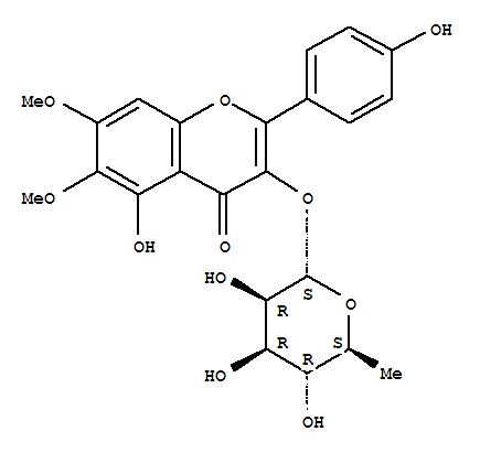 5-hydroxy-2-(4-hydroxyphenyl)-6,7-dimethoxy-4-oxo-4H-chromen-3-yl 6-deoxy-alpha-L-mannopyranoside molecular structure
