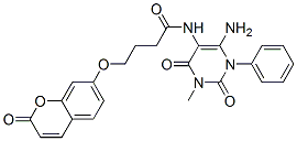 Butanamide,  N-(6-amino-1,2,3,4-tetrahydro-3-methyl-2,4-dioxo-1-phenyl-5-pyrimidinyl)-4-[(2-oxo-2H-1-benzopyran-7-yl)oxy]- molecular structure