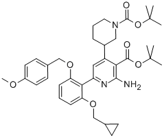 3-Pyridinecarboxylic acid, 2-amino-6-[2-(cyclopropylmethoxy)-6-[(4-methoxyphenyl)methoxy]phenyl]-4-[1-[(1,1-dimethylethoxy)carbonyl]-3-piperidinyl]-, 1,1-dimethylethyl ester molecular structure