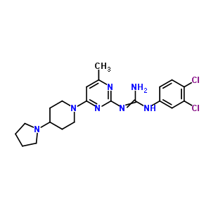1-(3,4-dichlorophenyl)-2-[4-methyl-6-(4-pyrrolidin-1-ylpiperidin-1-yl)pyrimidin-2-yl]guanidine;hydrochloride molecular structure