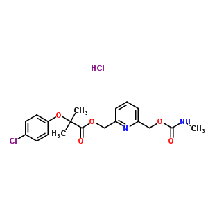 (6-{[(methylcarbamoyl)oxy]methyl}pyridin-2-yl)methyl 2-(4-chlorophenoxy)-2-methylpropanoate hydrochloride molecular structure