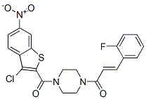 PIPERAZINE,1-[(3-CHLORO-6-NITROBENZO[B]THIOPHEN-2-YL)CARBONYL]-4-[3-(2-FLUOROPHENYL)-1-OXO-2-ALLYL]- molecular structure