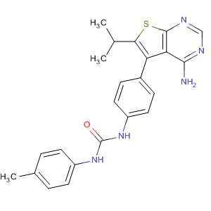 Urea,N-[4-[4-amino-6-(1-methylethyl)thieno[2,3-d]pyrimidin-5-yl]phenyl]-N'-(4-methylphenyl)- molecular structure