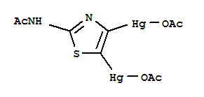 mu-[2-(acetylamino)-1,3-thiazole-4,5-diyl-kappaC~4~:kappaC~5~]dimercury acetate (1:2) molecular structure