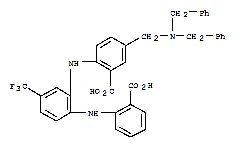 Benzoic  acid,  5-[[bis(phenylmethyl)amino]methyl]-2-[[2-[(2-carboxyphenyl)amino]-5-(trifluoromethyl)phenyl]amino]- molecular structure