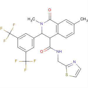 4-Isoquinolinecarboxamide,3-[3,5-bis(trifluoromethyl)phenyl]-1,2,3,4-tetrahydro-2,7-dimethyl-1-oxo-N-(2-thiazolylmethyl)- molecular structure