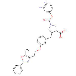1,3-Pyrrolidinedicarboxylic acid,4-[[3-[2-(5-methyl-2-phenyl-4-oxazolyl)ethoxy]phenyl]methyl]-, 1-phenylester, (3R,4S)-rel- molecular structure