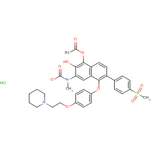 2-Naphthalenol,6-[4-(methylsulfonyl)phenyl]-5-[4-[2-(1-piperidinyl)ethoxy]phenoxy]-,methylcarbamate (ester), monohydrochloride molecular structure