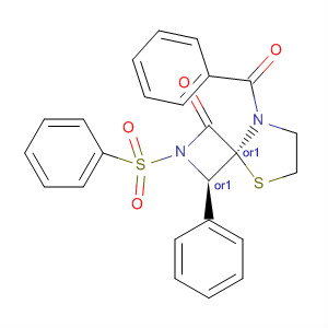 5-Thia-2,8-diazaspiro[3.4]octan-1-one,8-benzoyl-3-phenyl-2-(phenylsulfonyl)-, (3R,4S)-rel- molecular structure