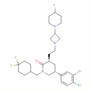 2-Piperidinone,5-(3,4-dichlorophenyl)-1-[(4,4-difluorocyclohexyl)methyl]-3-[2-[3-(4-fluoro-1-piperidinyl)-1-azetidinyl]ethyl]-, (3R,5R)- molecular structure