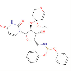 Uridine,5'-deoxy-5'-[(diphenoxyphosphinyl)amino]-2'-O-(tetrahydro-4-methoxy-2H-pyran-4-yl)- molecular structure