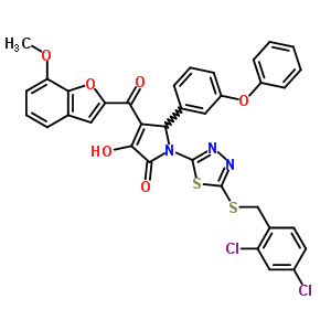 1-[5-[(2,4-dichlorophenyl)methylsulfanyl]-1,3,4-thiadiazol-2-yl]-4-hydroxy-3-(7-methoxy-1-benzofuran-2-carbonyl)-2-(3-phenoxyphenyl)-2h-pyrrol-5-one molecular structure