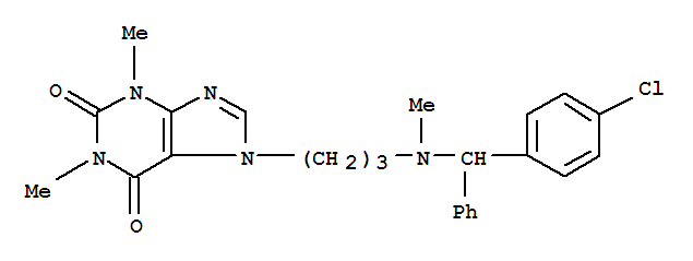 1H-Purine-2,6-dione, 3,7-dihydro-7-(3-(((4-chlorophenyl)phenylmethyl)methylamino)propyl)-1,3-dimethyl- molecular structure