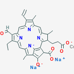 CUPRATE(2-),[(3S,4S,21R)-21-CARBOXY-9-VINYL-14-ETHYL-13-FORMYL-4,8,18-TRIMETHYL-20-OXO-3-PHORBINEPROPANOATO(4-)-.KAPPA.N23,.KAPPA.N24,.KAPPA.N25,.KAPPA.N26]-,DISODIUM,(SP-4-2)- molecular structure