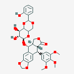 (5R,5aα)-5α,8,8aβ,9α-Tetrahydro-9β-[[4-O,6-O-(o-hydroxybenzylidene)-β-D-glucopyranosyl]oxy]-5β-(3,4,5-trimethoxyphenyl)furo[3,4:6,7]naphtho[2,3-d]-1,3-dioxol-6(5aH)-one molecular structure