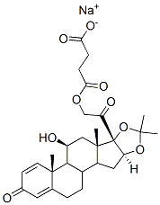 Pregna-1,4-diene-3,20-dione, 21-(3-carboxy-1-oxopropoxy)-11-hydroxy-16,17-[(1-methylethylidene)bis(oxy)]-, monosodium salt, (11beta,16alpha)- molecular structure