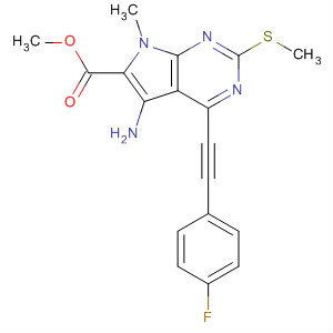 7H-Pyrrolo[2,3-d]pyrimidine-6-carboxylic acid,5-amino-4-[(4-fluorophenyl)ethynyl]-7-methyl-2-(methylthio)-, methylester molecular structure