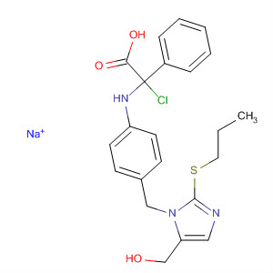 Benzeneacetic acid,2-chloro-a-[[4-[[5-(hydroxymethyl)-2-(propylthio)-1H-imidazol-1-yl]methyl]phenyl]amino]-, monosodium salt molecular structure