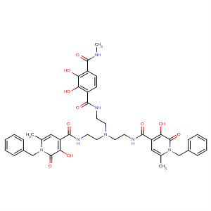 1,4-Benzenedicarboxamide,N-[2-[bis[2-[[[1,2-dihydro-3-hydroxy-6-methyl-2-oxo-1-(phenylmethyl)-4-pyridinyl]carbonyl]amino]ethyl]amino]ethyl]-2,3-dihydroxy-N'-methyl- molecular structure