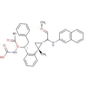 Carbamic acid,[(R)-[(1R,2S)-1-methyl-2-[(1R)-1-methyl-2-(2-naphthalenylamino)-2-oxoethyl]cyclopropyl]phenylmethyl]-, phenylmethyl ester molecular structure