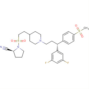 2-Pyrrolidinecarbonitrile,1-[[2-[1-[(3R)-3-(3,5-difluorophenyl)-3-[4-(methylsulfonyl)phenyl]propyl]-4-piperidinyl]ethyl]sulfonyl]-, (2S)- molecular structure