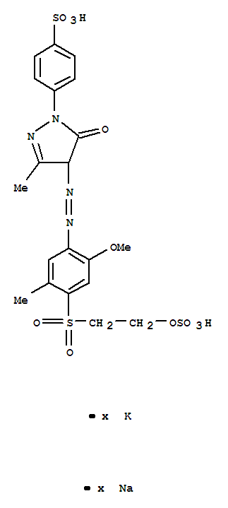 p-[4,5-dihydro-4-[[2-methoxy-5-methyl-4-[[2-(sulphooxy)ethyl]sulphonyl]phenyl]azo]-3-methyl-5-oxo-1H-pyrazol-1-yl]benzenesulphonic acid, potassium sodium salt molecular structure