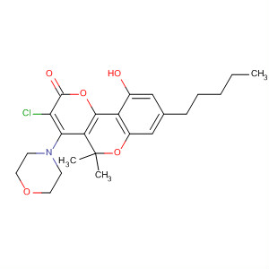 2H,5H-Pyrano[3,2-c][1]benzopyran-2-one,3-chloro-10-hydroxy-5,5-dimethyl-4-(4-morpholinyl)-8-pentyl- molecular structure
