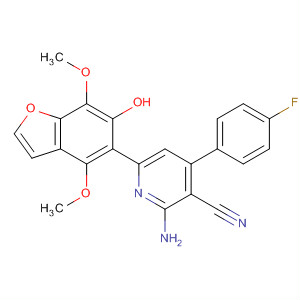 3-Pyridinecarbonitrile,2-amino-4-(4-fluorophenyl)-6-(6-hydroxy-4,7-dimethoxy-5-benzofuranyl)- molecular structure