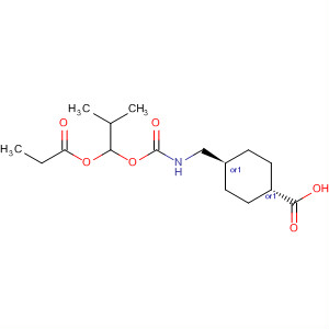 Cyclohexanecarboxylic acid,4-[[[[2-methyl-1-(1-oxopropoxy)propoxy]carbonyl]amino]methyl]-, trans- molecular structure