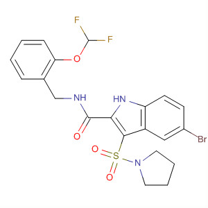 1H-Indole-2-carboxamide,5-bromo-N-[[2-(difluoromethoxy)phenyl]methyl]-3-(1-pyrrolidinylsulfonyl)- molecular structure