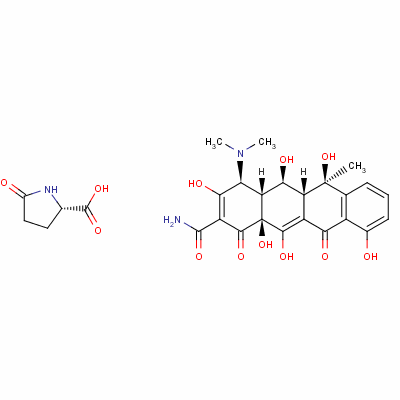 (4s,4ar,5s,5ar,6r,12ar)-4-(dimethylamino)-1,5,6,10,11,12a-hexahydroxy-6-methyl-3,12-dioxo-4,4a,5,5a-tetrahydrotetracene-2-carboxamide;(2s)-5-oxopyrrolidine-2-carboxylic Acid molecular structure
