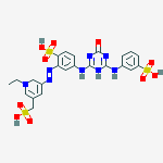3-Pyridinemethanesulfonic  acid,  5-[2-[5-[[4,5-dihydro-4-oxo-6-[(3-sulfophenyl)amino]-1,3,5-triazin-2-yl]amino]-2-sulfophenyl]diazenyl]-1-ethyl- molecular structure